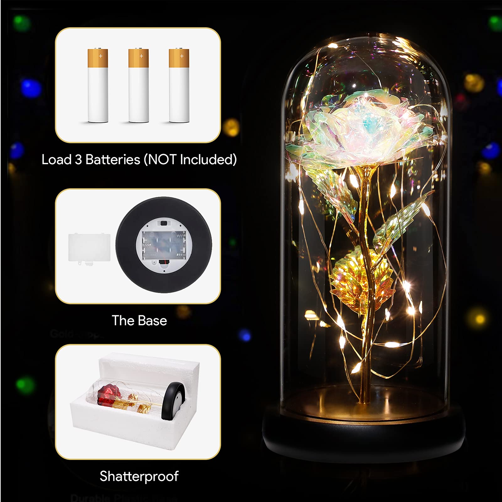 Eternal Galaxy Rose in Glass Dome - Unique Forever Flower Gift for Women, Girlfriend, Wife, Mom, Grandma - Perfect for Valentine's Day, Mother's Day, Birthday & Anniversaries - Romantic Home Decor & Special Occasion Gift
