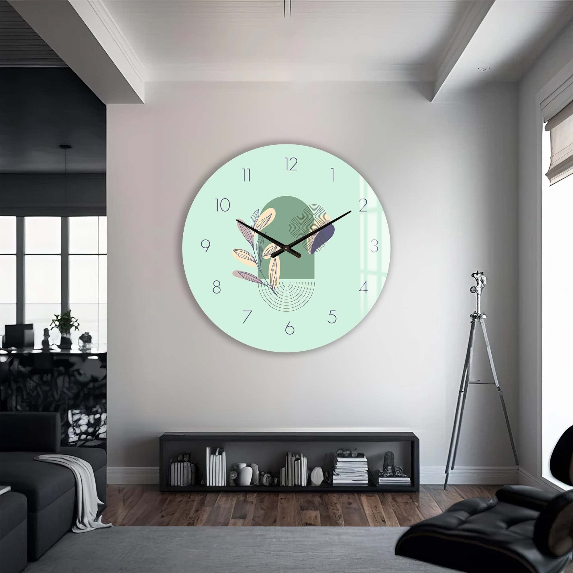 Lunaria Mint Glass Wall Clock - Modern Decorative Silent Non-Ticking Clock for Living Room, Bedroom, Office & Kitchen