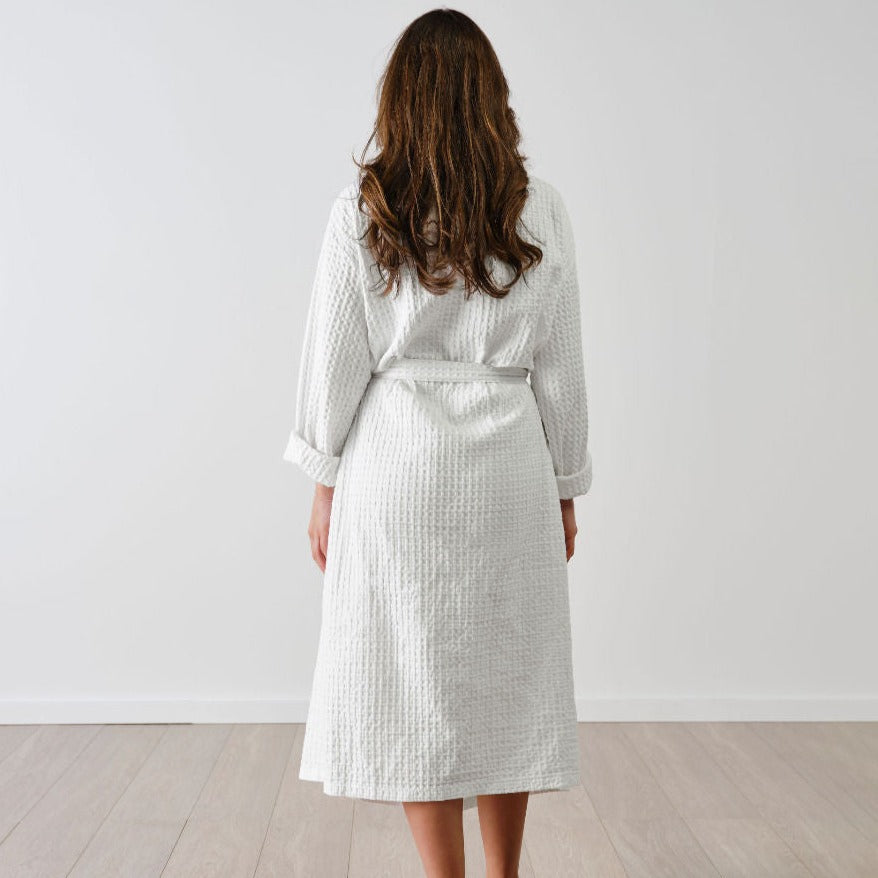 Linen House Keaton White Waffle Bathrobe - Soft & Luxurious Cotton Terry Robe for Women & Men - Perfect for Spa, Hotel, and Home Relaxation
