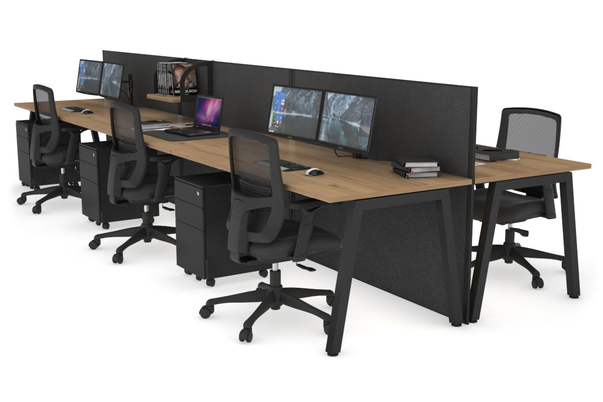 Horizon Quadro 6-Person Office Workstation Bench with A-Legs - 1400L x 800W Dimensions, Cable Management Scallop - Perfect for Collaborative Workspaces, Open Offices & Coworking Environments
