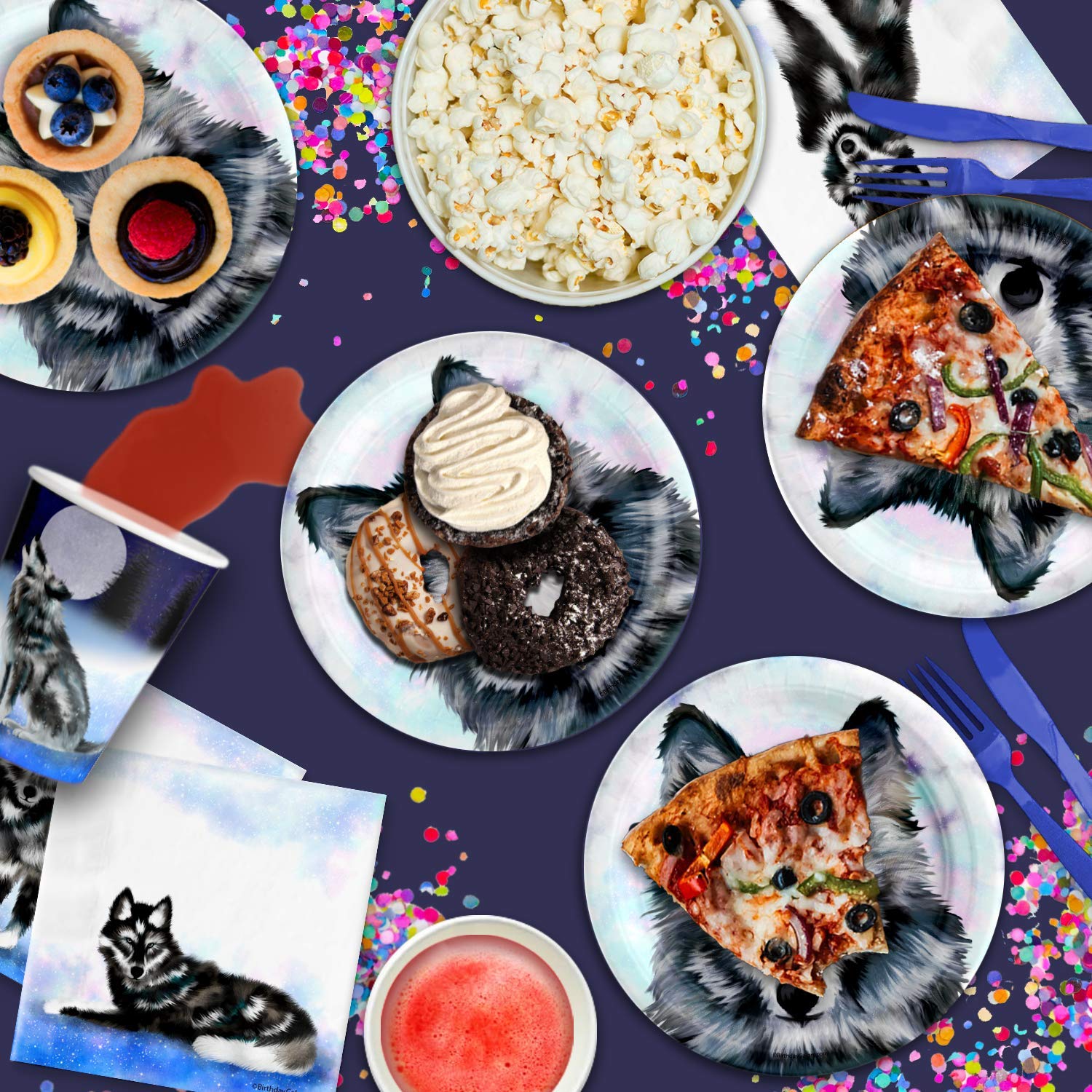 Wolf Themed Birthday Party Supplies Set - 16-Piece Tableware Kit with Plates, Napkins & Cups for Wild Animal Birthday Decorations (Perfect for Kids, Adults & Jungle Theme Parties)