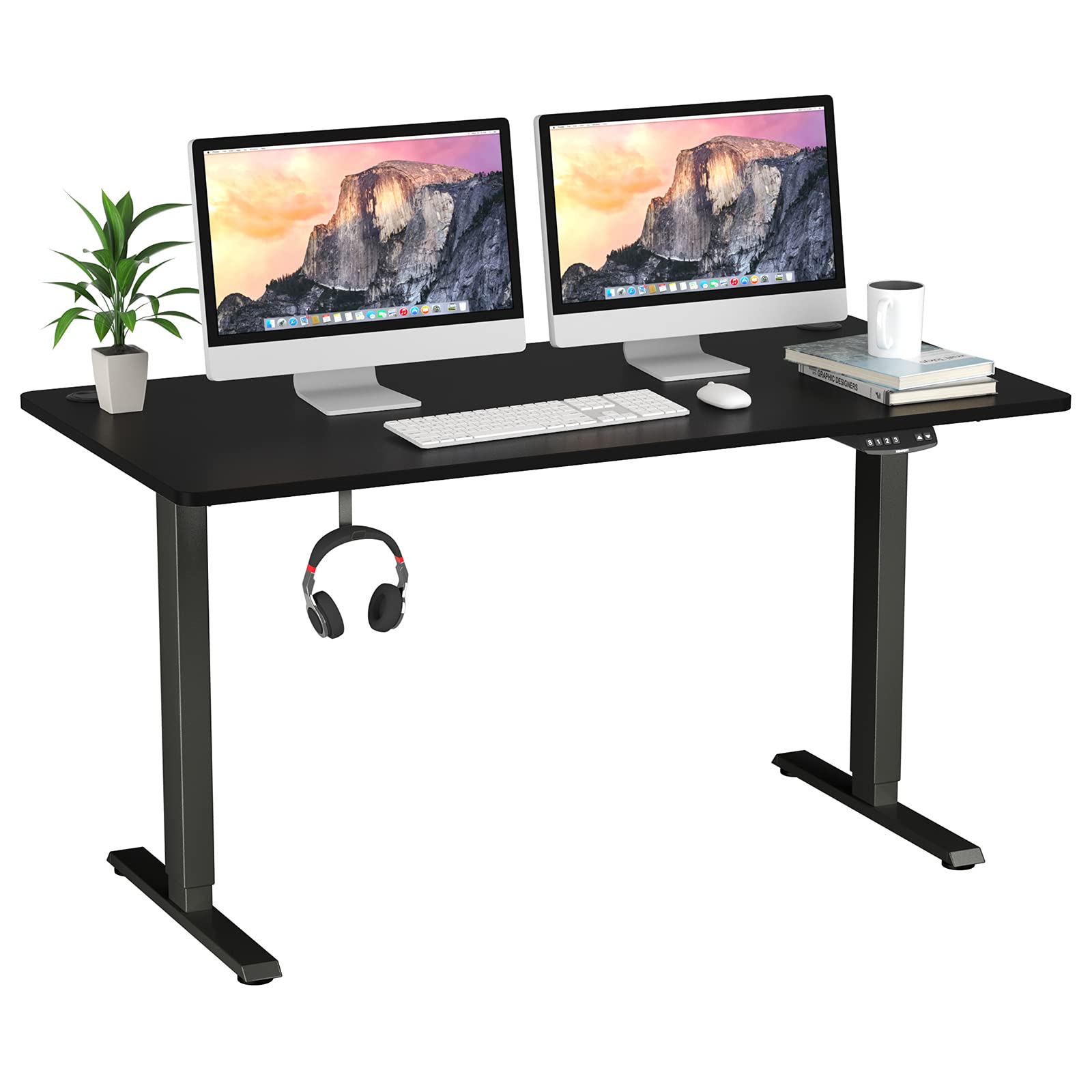 Tangkula 55 x 28 Inch Electric Standing Desk - Dual Motor Height Adjustable Sit Stand Workstation with Memory Controller, Anti-Collision Design & 1