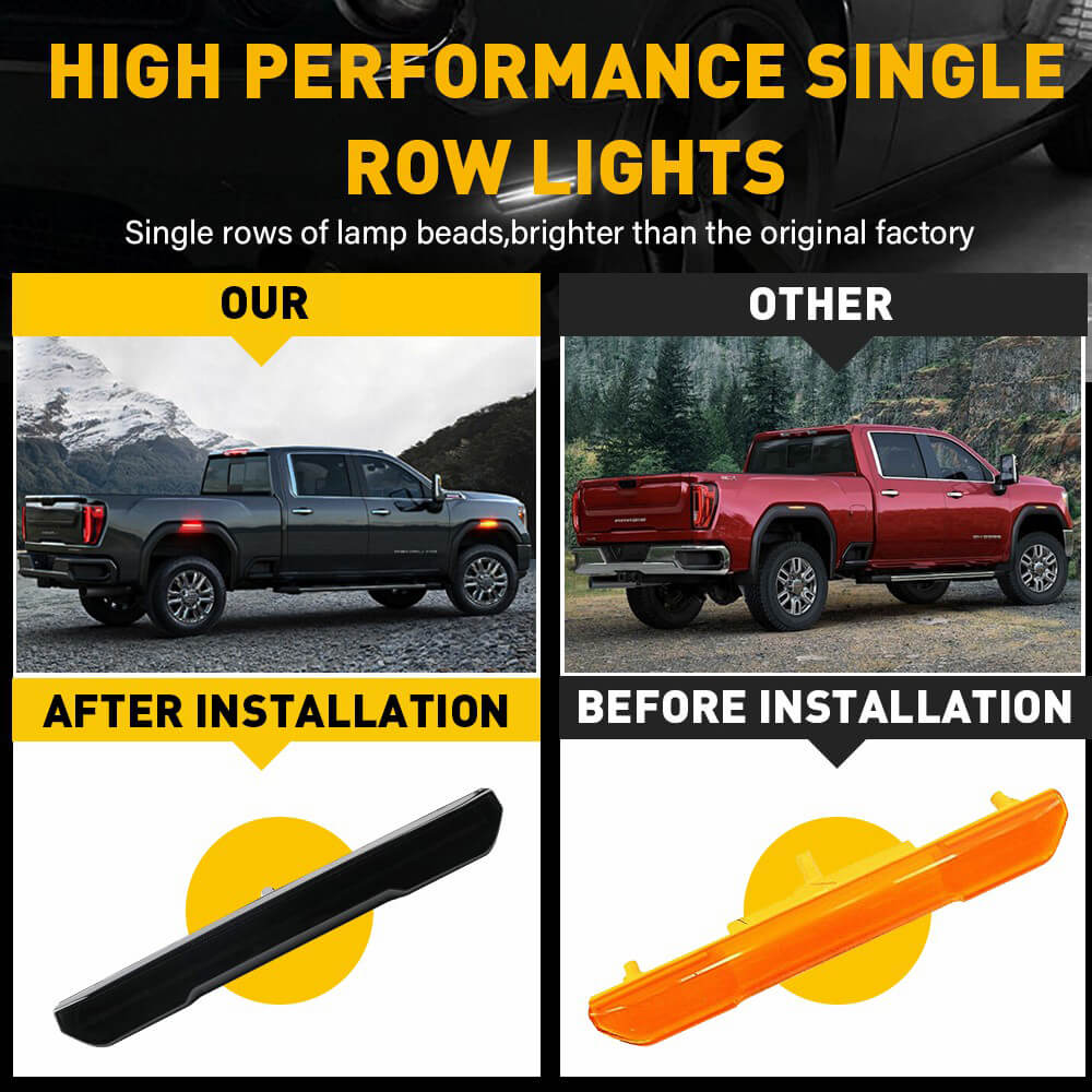 Smoked LED Side Marker Lights for 2020-2023 GMC Sierra 2500HD 3500HD - Front Amber & Rear Red - Durable Waterproof Replacement Lights for Off-Roading & Night Driving