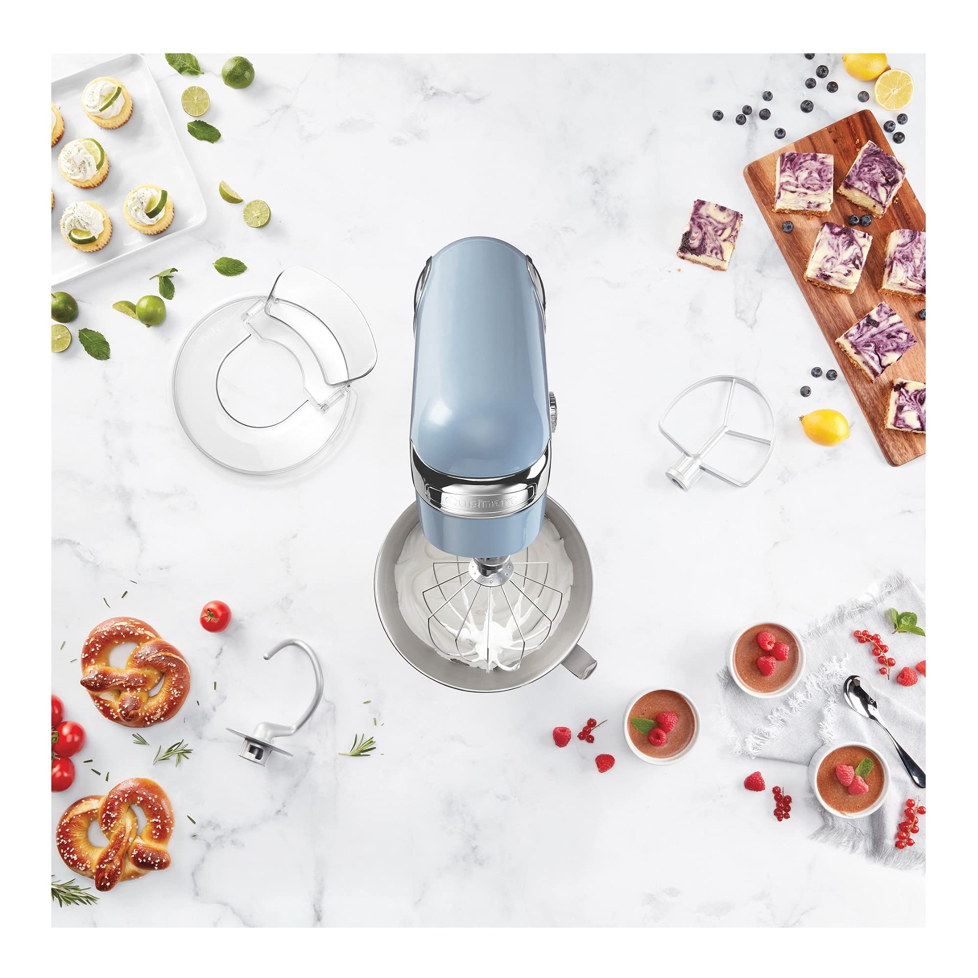 Cuisinart SM-50BLU 5.5 Quart Stand Mixer - 12 Speed with Stainless Steel Bowl, Chef’s Whisk, Mixing Paddle, Dough Hook & Splash Guard - Frosted Blue - Perfect for Baking Cakes, Cookies, Bread & More in Your Home Kitchen