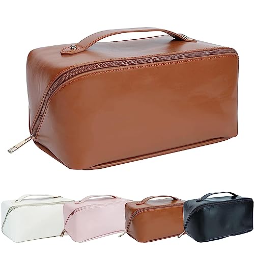 Waterproof Cosmetic Bag Organizer for Women - Travel Makeup Case with Multiple Compartments | Toiletry Storage, Vanity Organizer, Makeup Pouch | Perfect for Travel, Gym, Daily Use & Home Organization (Brown)