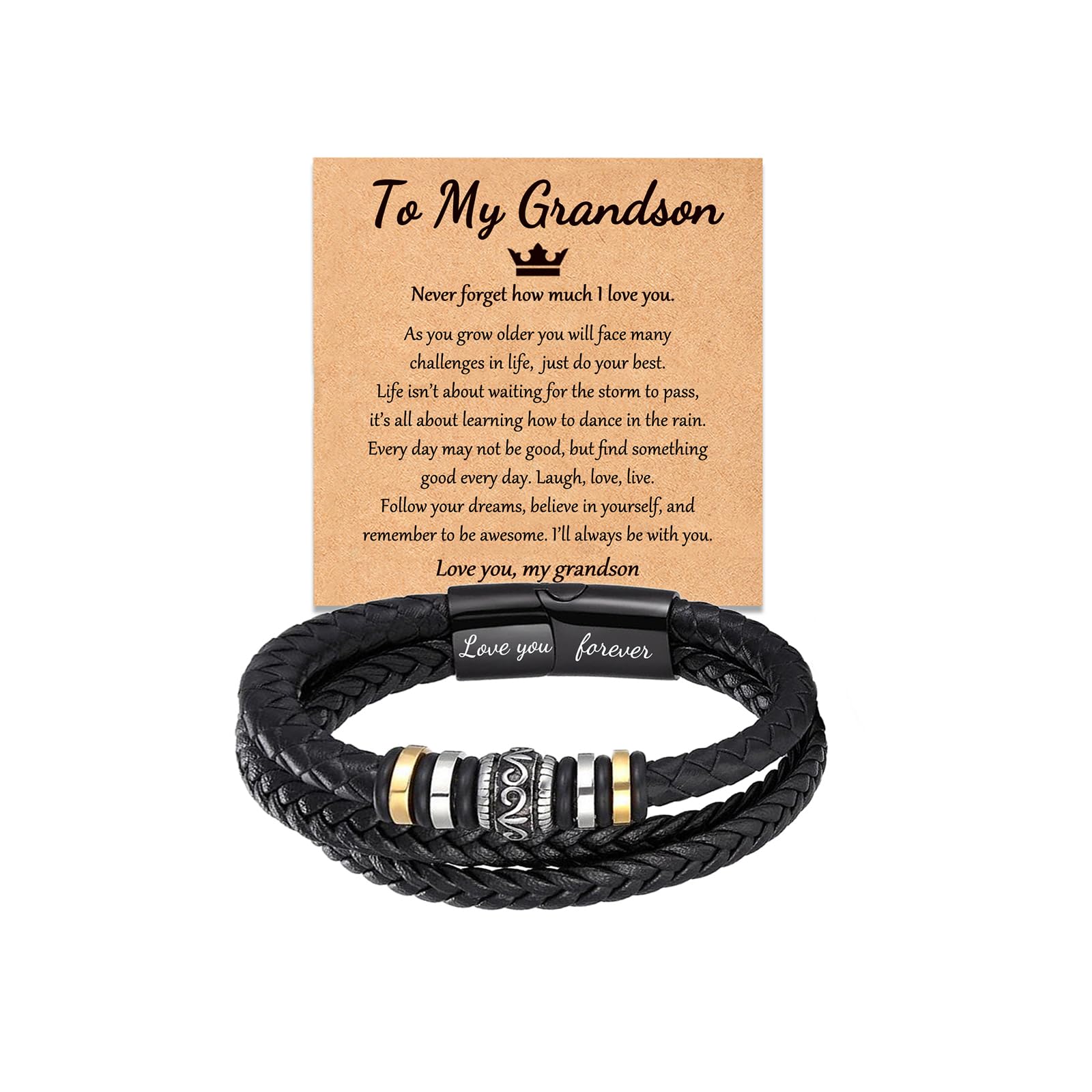 Handmade Braided Leather Bracelet for Men & Boys - Thoughtful Grandson, Son, Brother, Nephew Gift from Grandma or Mom - Perfect for Birthdays, Holidays & Special Occasions