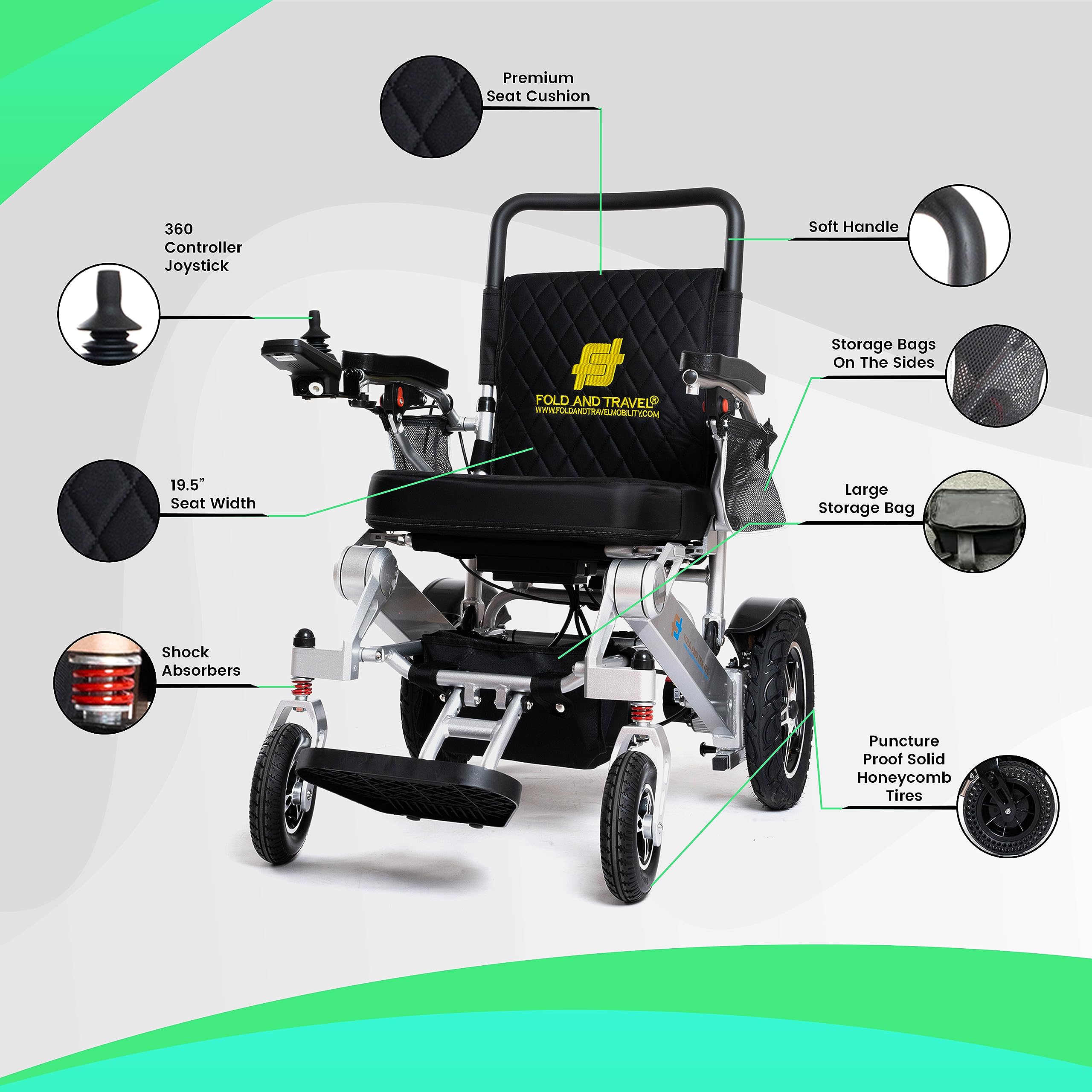 Lightweight Foldable Electric Wheelchair for Adults - Long Range Mobility Scooter with 2 Batteries & Black Seat | Indoor/Outdoor Use, Travel, Senior Mobility Aid