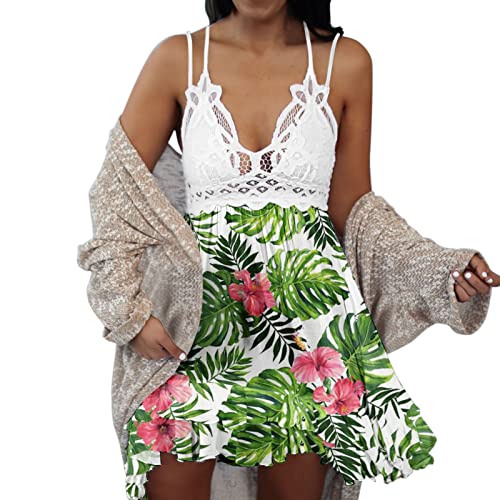 Sexy Floral Print High Waist T-Shirt Dress for Women - Slimming Cocktail Dress That Hides Belly Fat - Kawaii Fashion (Green, XL) Perfect for Parties, Date Nights & Casual Outings