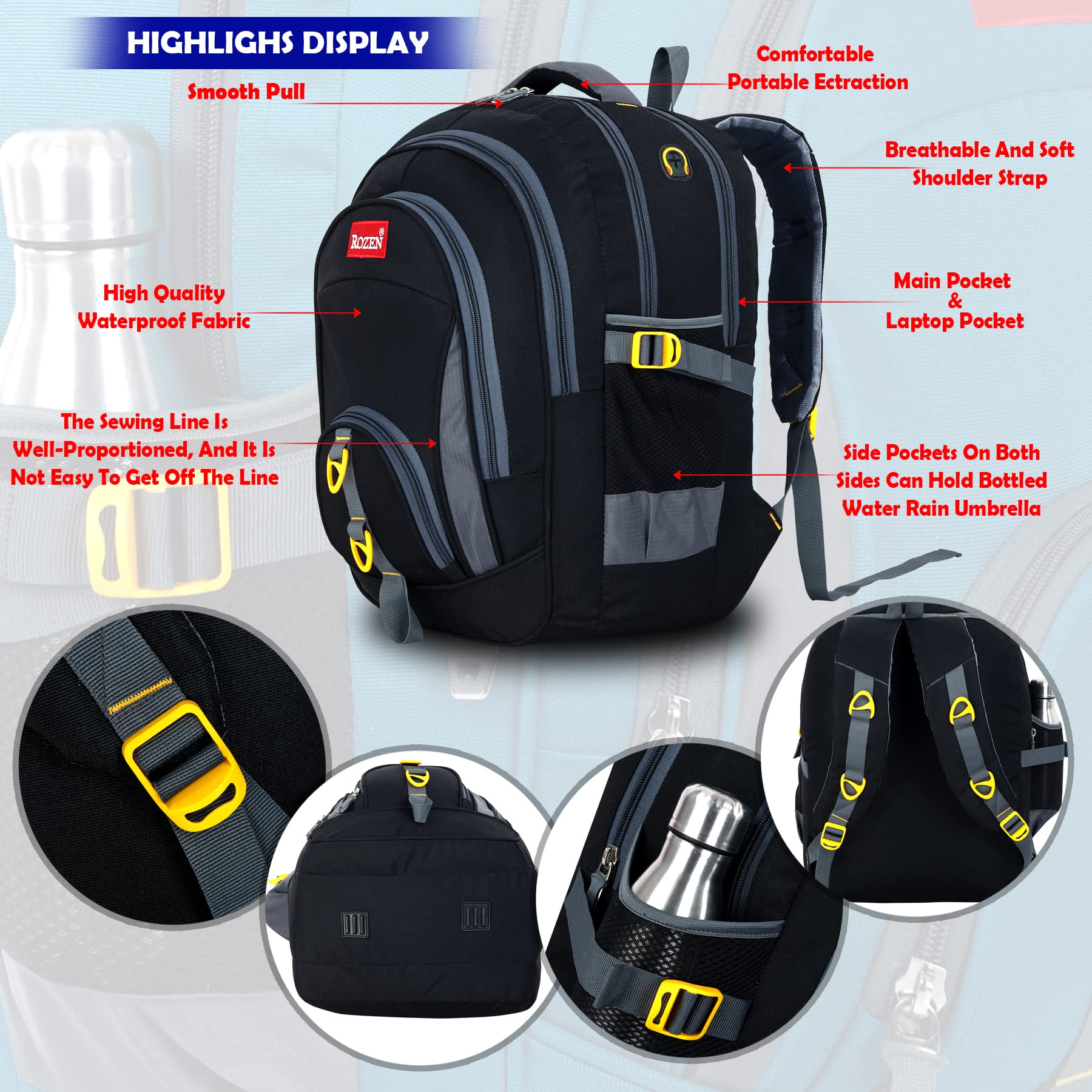 ROZEN 50L Large School Backpack & Lunch Bag Combo for Students Grade 5-12 - Water Resistant Unisex Multipurpose Backpack - Durable Stylish Design for School, College, Travel & Outdoor Activities