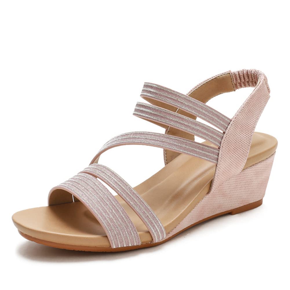 Women's Bohemian Flat Sandals - Open Toe Summer Beach Wedge Sandals | Casual Roman Style | Pink Size 37 EU | Perfect for Vacation, Walking & Outdoor Activities