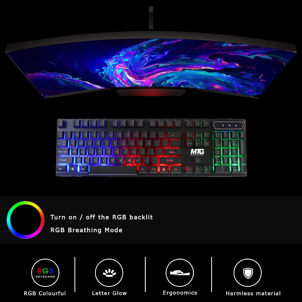 MTG Gaming Wired RGB LED Backlit Mechanical Keyboard - 19 Anti-Ghosting Keys, USB Plug & Play for Windows, Mac, Linux (Black) - Perfect for Esports, Streaming & PC Gaming - Pack of 20