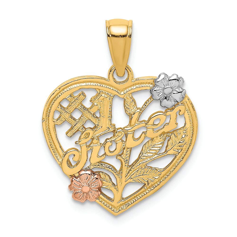 14K Two-Tone Gold Sister Heart Charm with Floral Design - Perfect Gift for Birthdays, Anniversaries & Sister Appreciation | FJC Finejewelers
