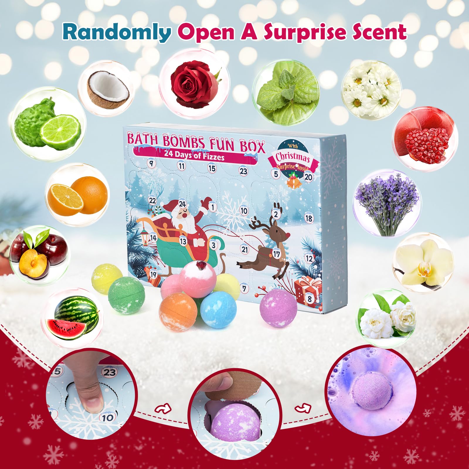 2024 Christmas Bath Bomb Advent Calendar - 24 Pack Holiday Bath Bombs for Kids with Surprise Toys Inside | Fun Bath & Body Advent Calendar Gift for Boys & Girls | Perfect for Christmas Countdown & Holiday Relaxation