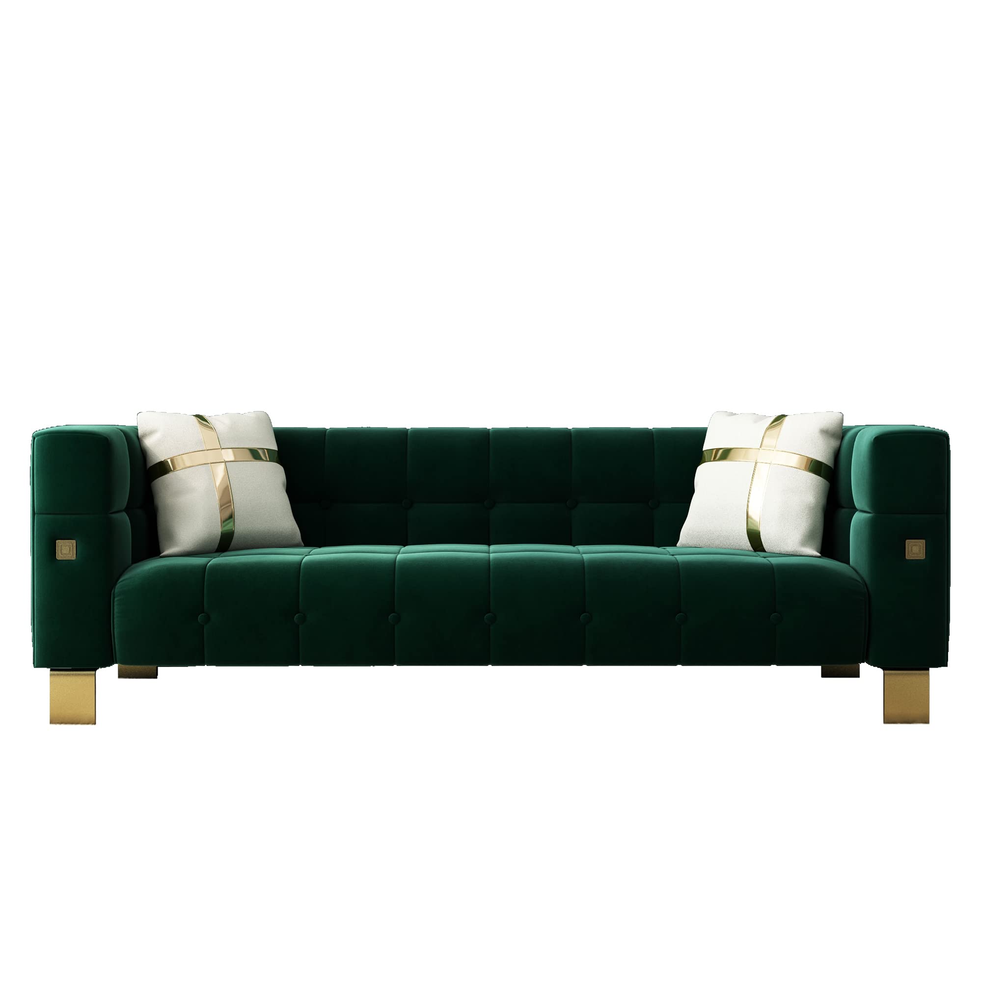 ANTTYBALE 89''W Velvet Sofa - Button Tufted Couch with 2 Decorative Throw Pillows, Luxurious Green Velvet Upholstery for Living Room, Lounge & Home Decor | Perfect for Family Gatherings, Movie Nights & Relaxation