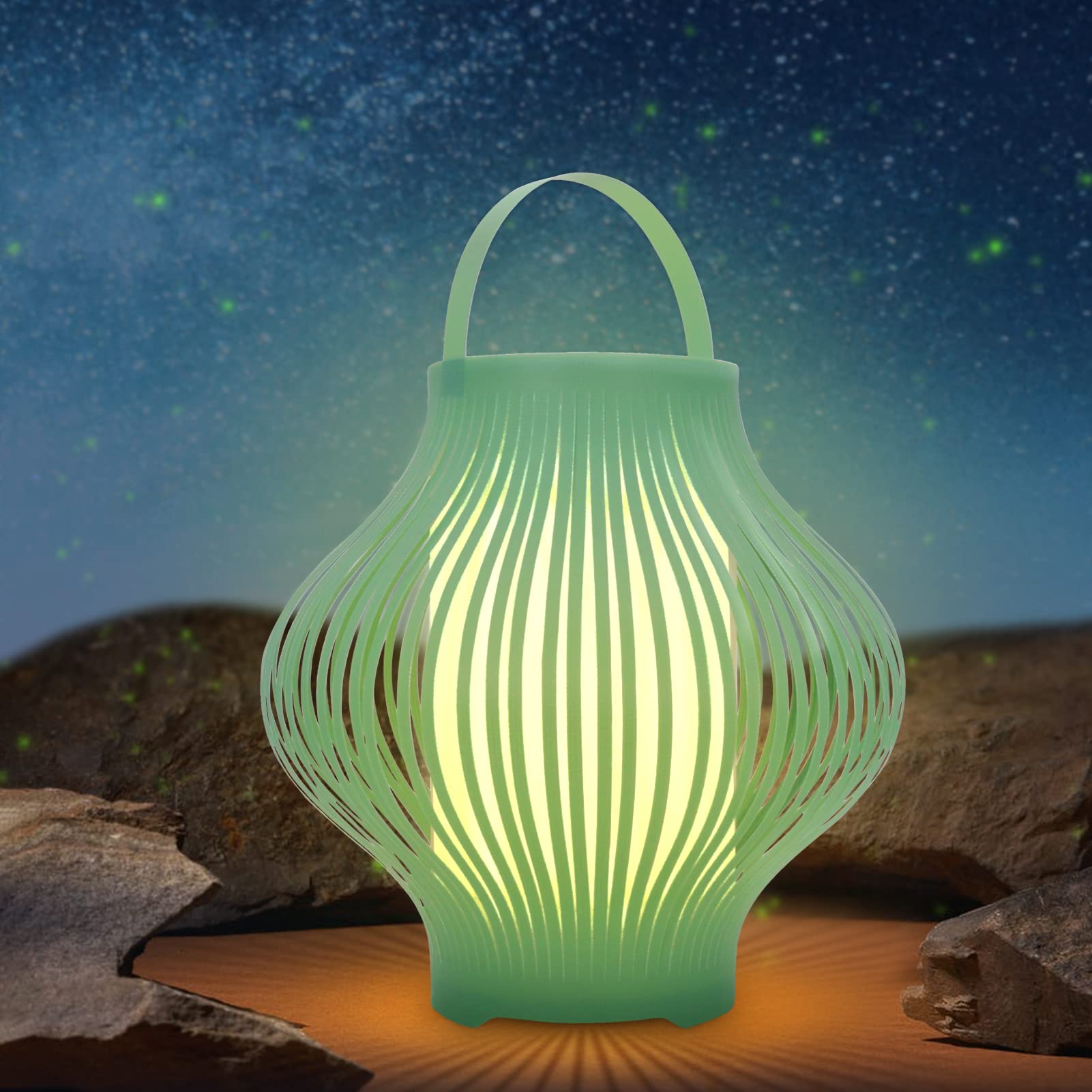 Rechargeable Portable Table Lamp - Battery Operated Cordless Dimmable LED Light with Remote Control, Color Changing Night Light for Camping, Garden, Bedroom, Living Room & Outdoor Decor (Green)