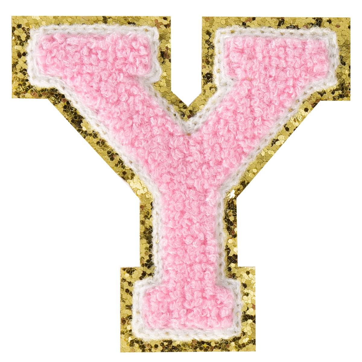 Glitter Iron On Letters for Clothing - 6Pieces Pink Letter Patches (3.14inch Height Y) - DIY Custom Jackets, Denim & Backpacks - Washable Fabric Stickers for Personalized Fashion & Crafts