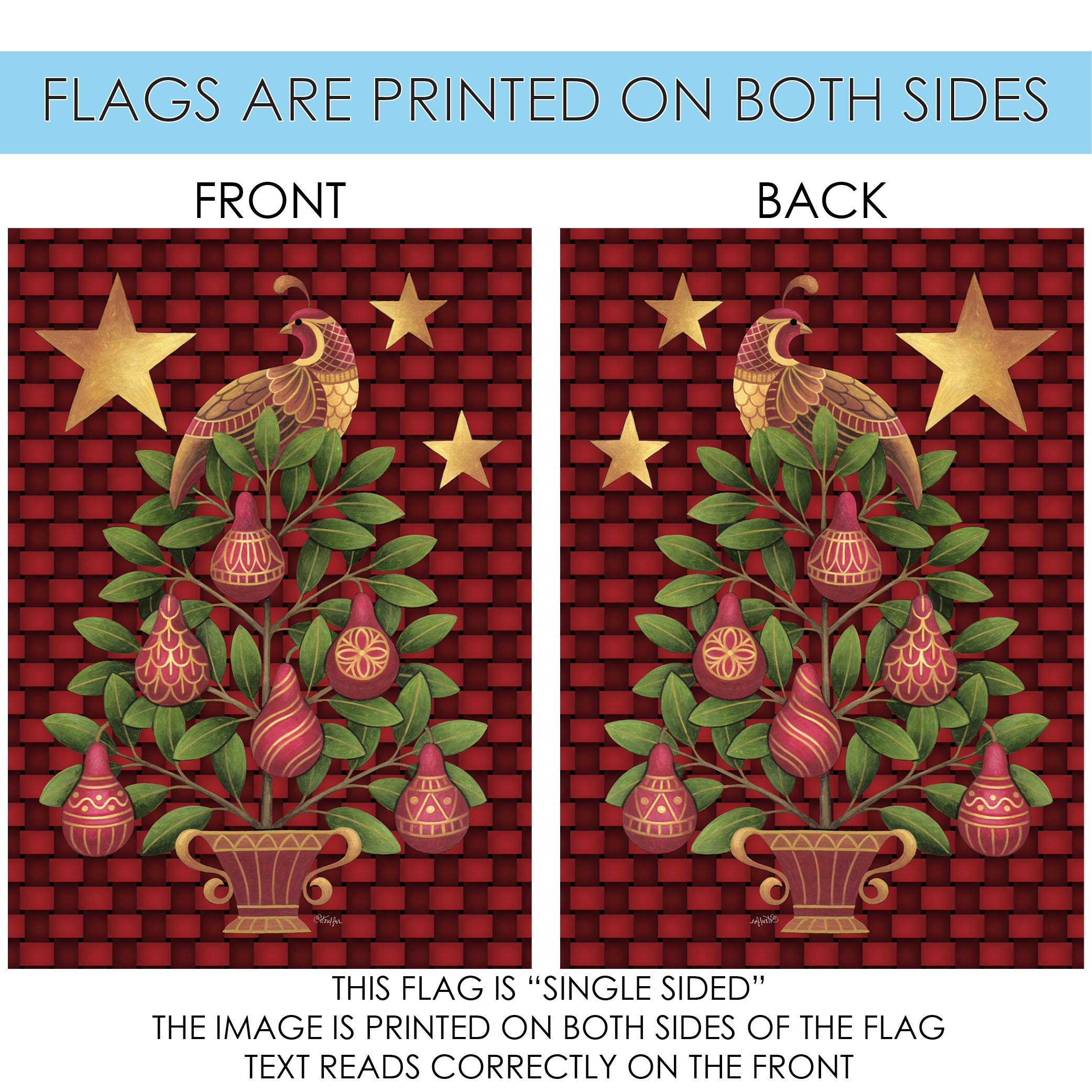 Toland Home Garden 109699 Double Sided Christmas Flag - 28x40 Inch Partridge in a Pear Tree Outdoor Yard Decoration | Holiday House & Garden Decor for Front Porch, Lawn, and Seasonal Festivities