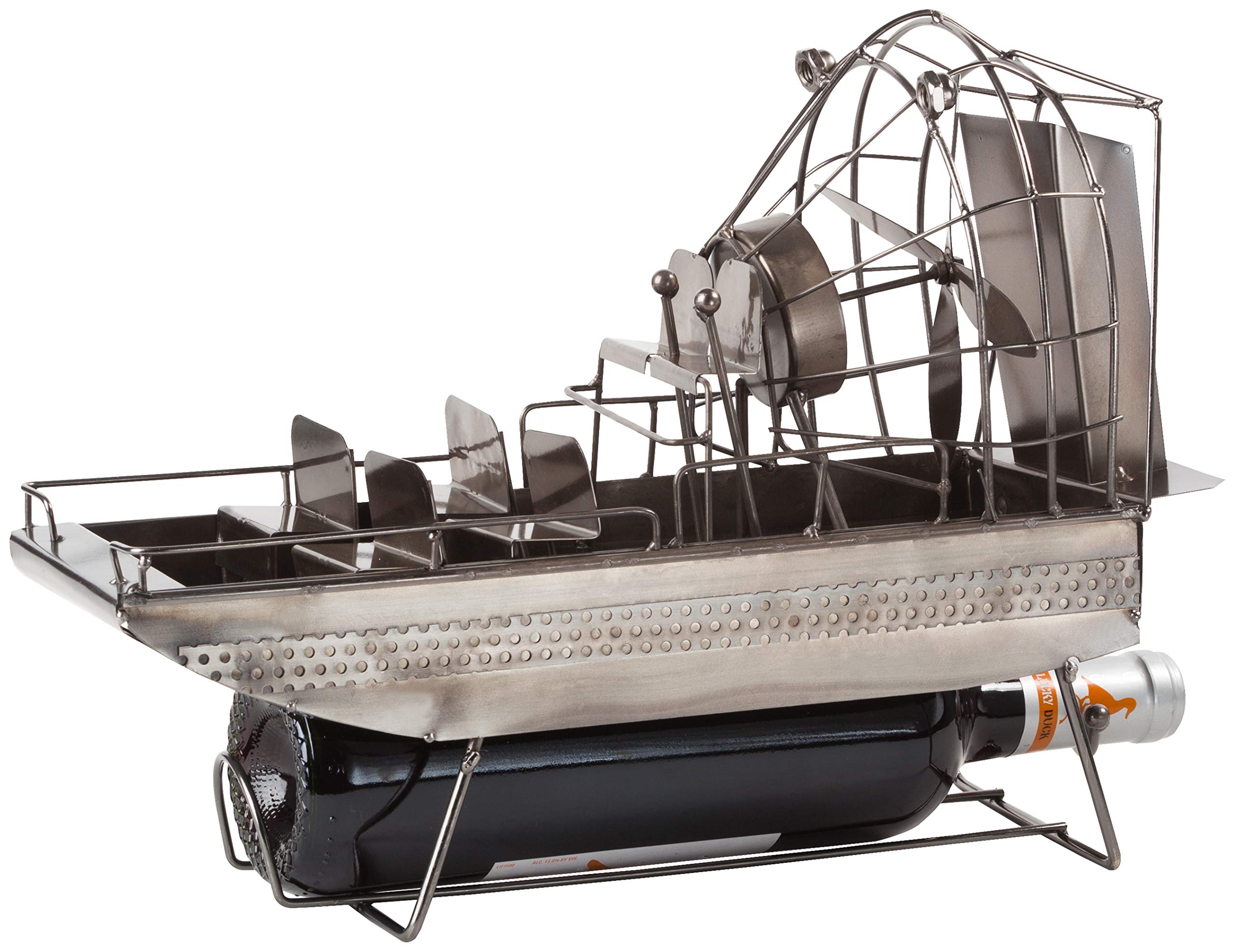 BRUBAKER Handmade Metal Wine Bottle Holder Airboat - Rustic Home Bar Decor for Kitchen, Dining Room, or Gift Giving