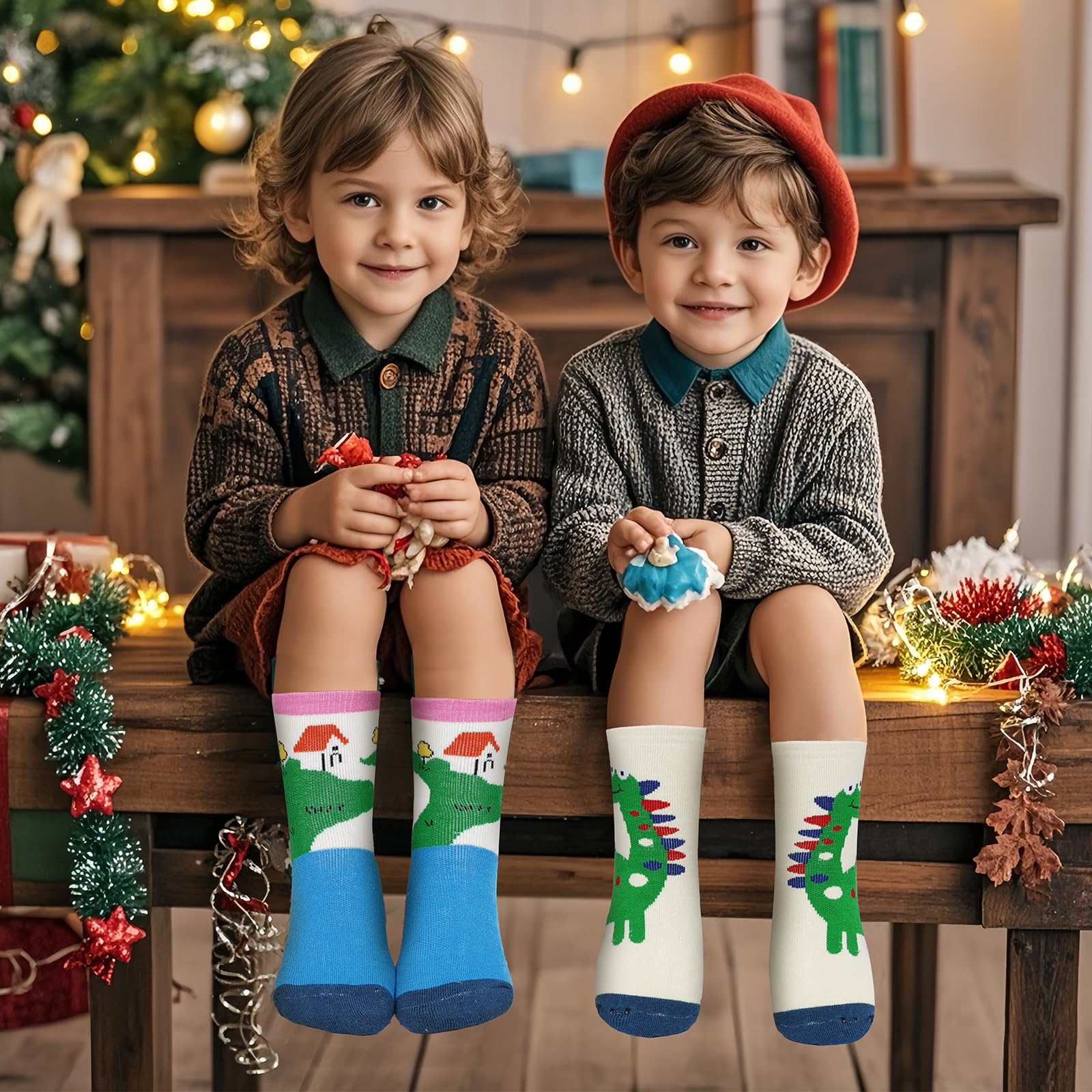 4-Pairs Kids Winter Warm Socks - Soft Merino Wool Thickened Cotton Thermal Socks for Boys & Girls - Perfect for Snow Boots, Outdoor Activities & Cold Weather