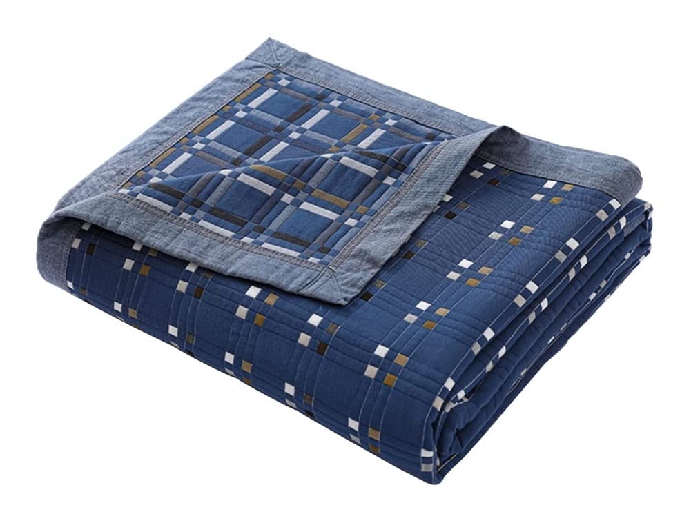 Breathable 3-Layer Cotton Gauze Blanket - Double-Sided Yarn-Dyed Jacquard, Lightweight & Skin-Friendly Summer Cooling Blanket | Perfect for Bed, Sofa, Travel & Outdoor Use