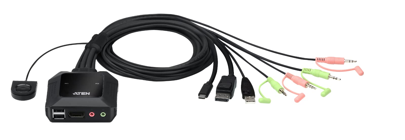 ATEN 2-Port USB-C DisplayPort Hybrid Cable KVM Switch - Dual Monitor Setup for Home Office & Gaming | Seamless Device Switching Between PC & Laptop