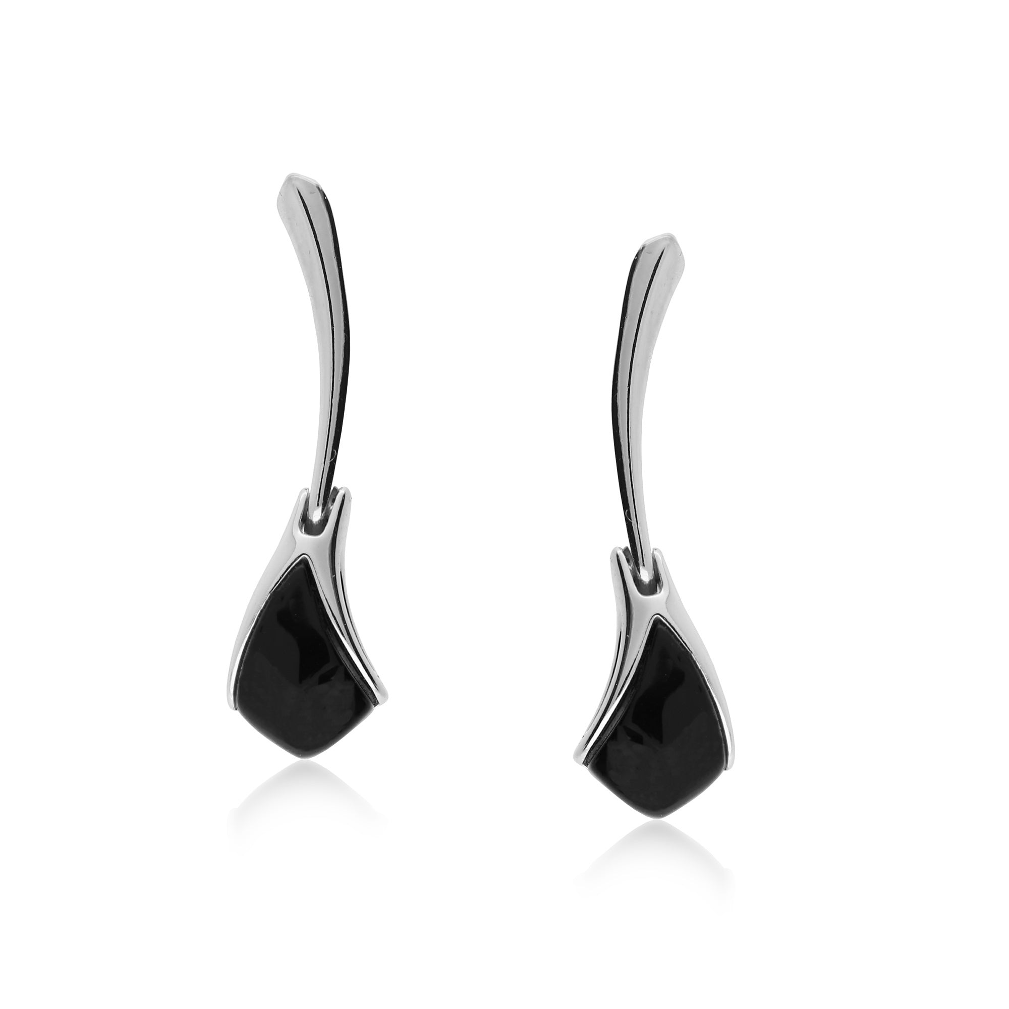 Whitby Jet Sterling Silver Curved Triangular Drop Earrings – Elegant Gothic Jewelry for Women, Perfect for Weddings, Parties & Evening Events