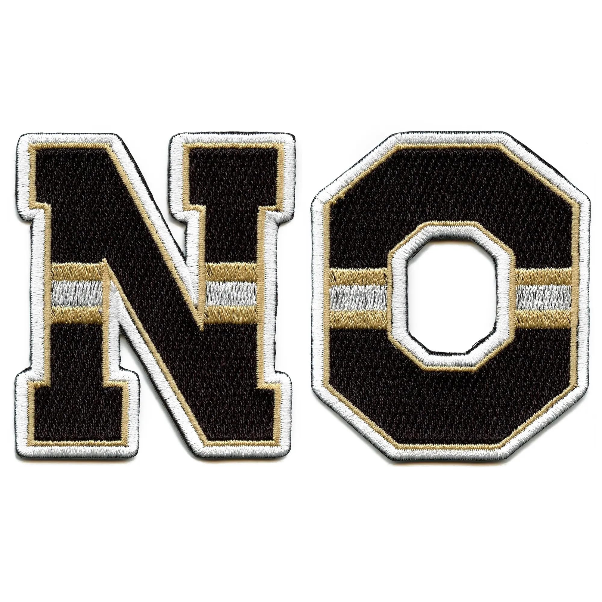 New Orleans NO Letters Black Gold Football Jersey Parody Embroidered Iron On Patches - Perfect for DIY Customization, Fan Apparel & Sports Costumes