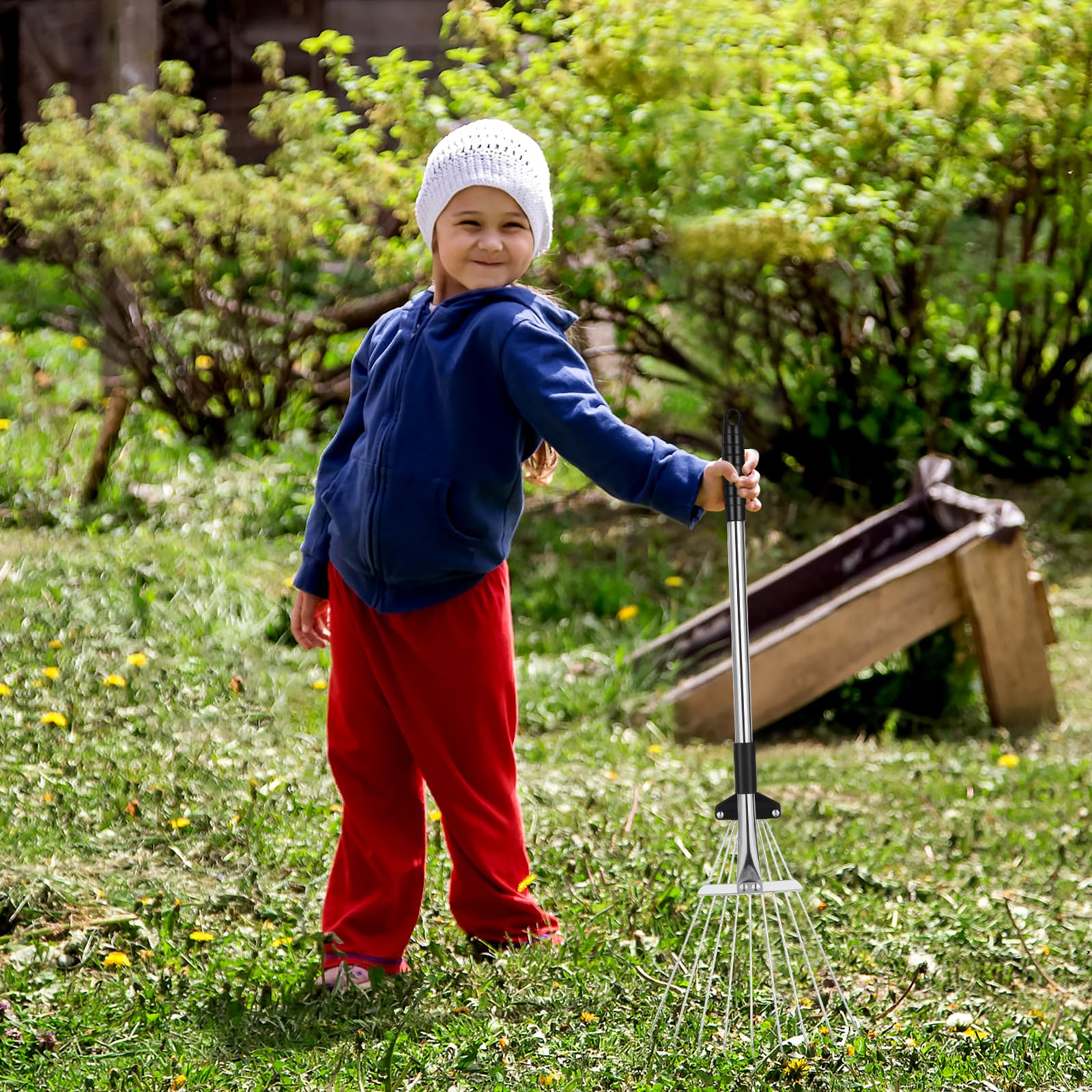 TOYANDONA 1-Piece Adjustable Telescopic Folding Leaf Rake - Extendable Garden Yard Rake for Lawn, Leaves, and Yard Maintenance - Perfect for Fall Cleanup, Gardening, and Outdoor Yard Work