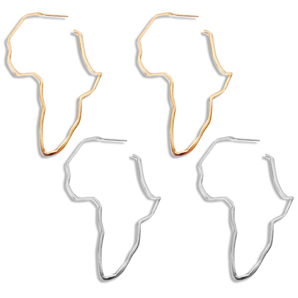 African Map Earrings for Women - Large Statement Dangle Drop Earrings in Silver & Gold Plated Ethnic Style - Minimalist Outline Jewelry - Perfect for Boho Fashion, Cultural Events & Unique Gift Giving