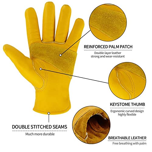 Durable Cowhide Leather Work Gloves - Puncture & Cut Resistant for Gardening & DIY
