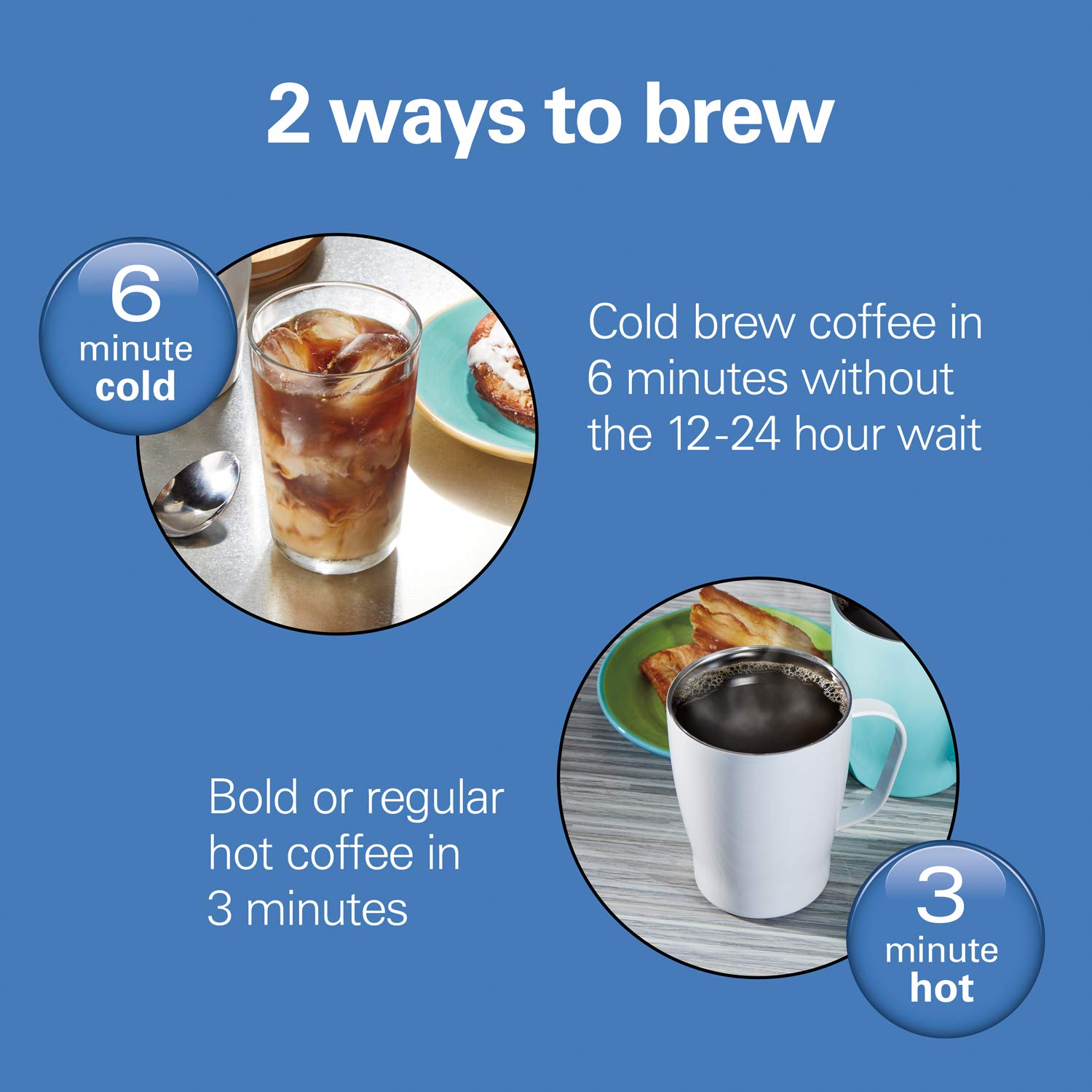 Hamilton Beach 16 oz. Single Serve Coffee Maker - Rapid Cold & Hot Brew Grounds Brewer, White (42500) - Perfect for Home, Office & Dorm Room Use