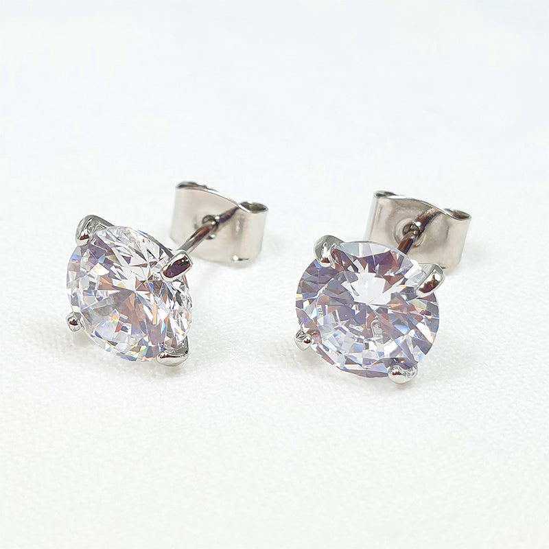 8mm CZ Stud Earrings for Women - Hypoallergenic Pierced Earrings - Perfect for Everyday Wear, Parties & Gifts