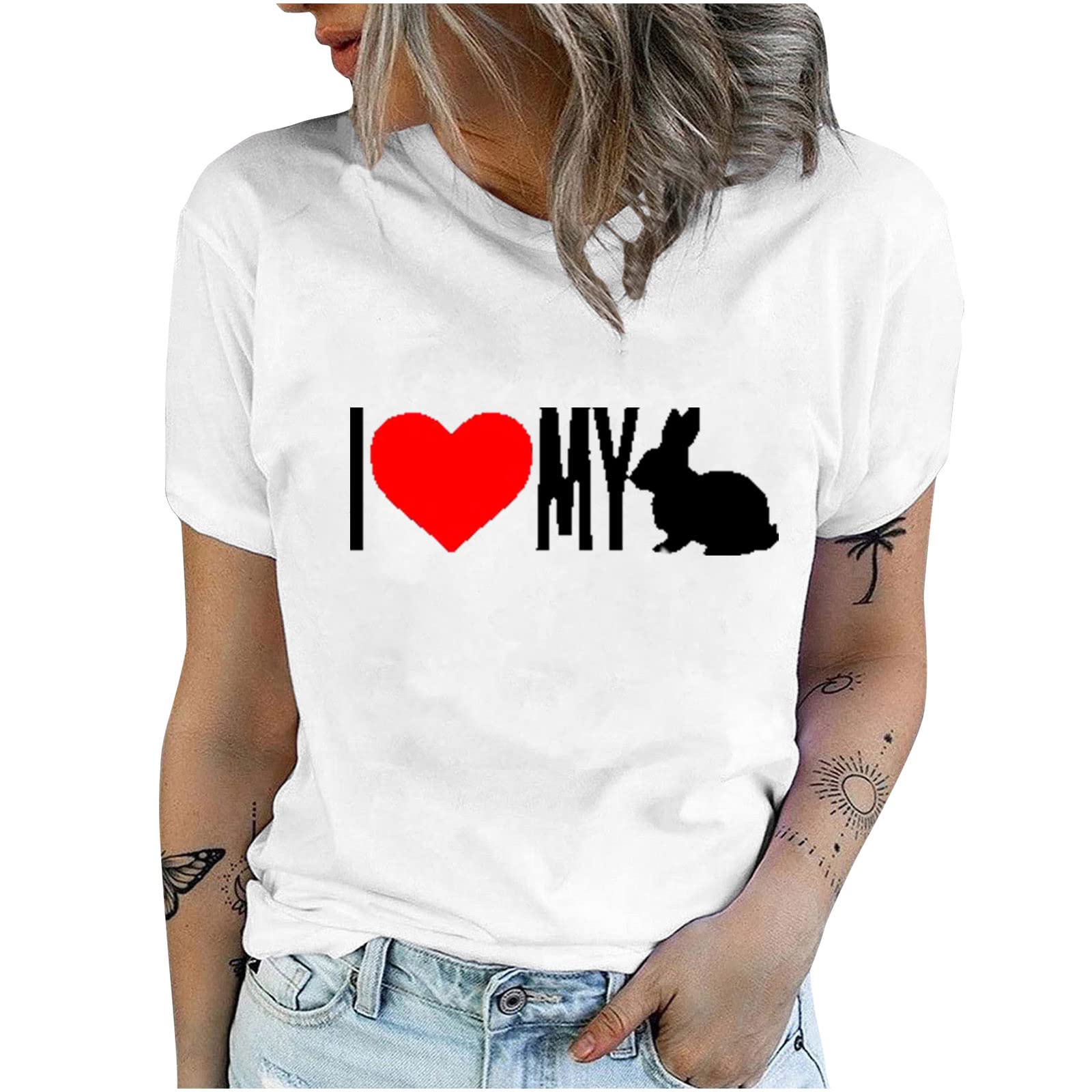 Women's Cute Easter Bunny Graphic T-Shirt - Summer Casual Short Sleeve Crewneck Loose Fit Pullover Tee - Perfect for Easter Celebrations, Spring Outfits & Casual Wear