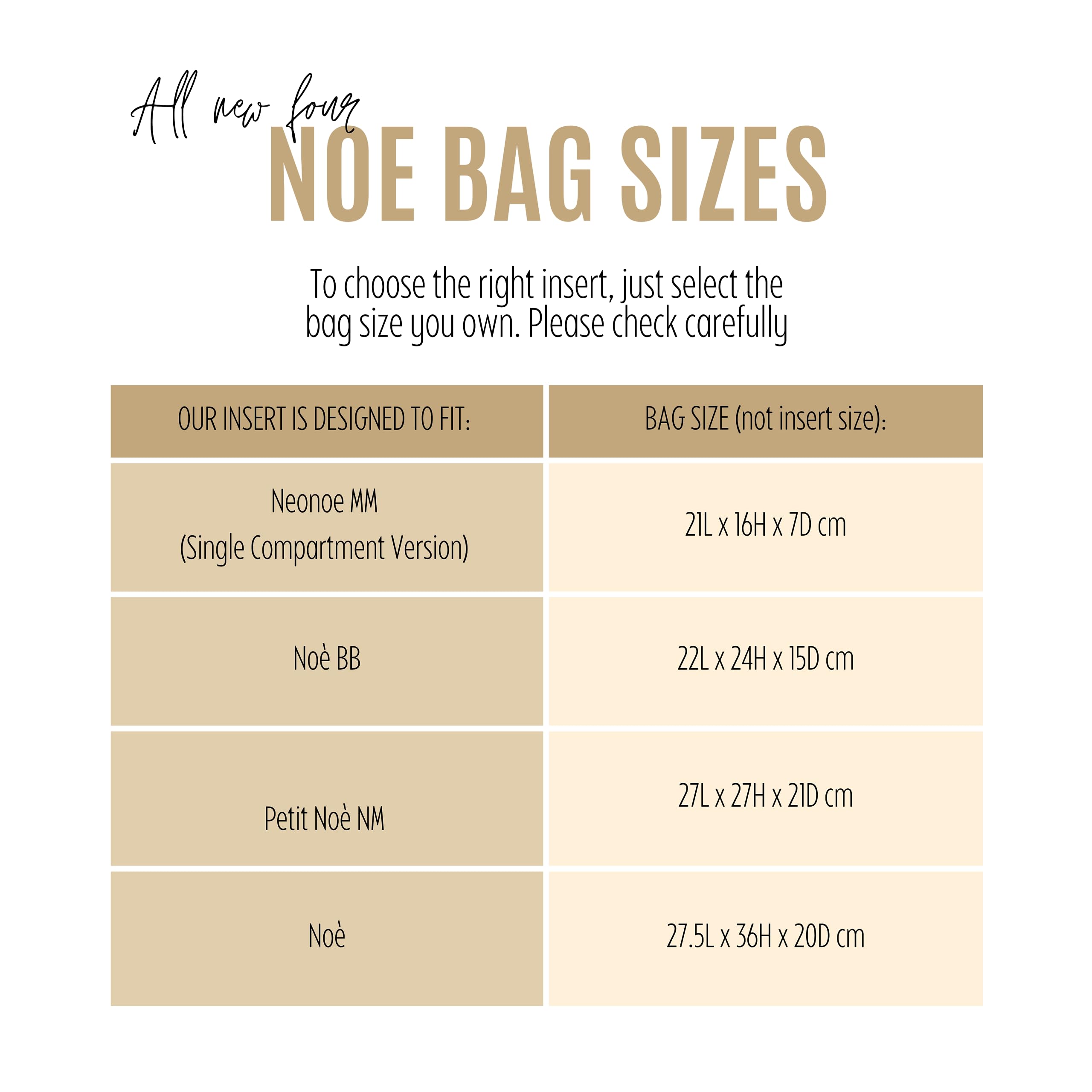 Premium Handmade Felt Purse Organizer Insert for Louis Vuitton Neonoe MM, Noe & Petit Noe Bags - 2mm Thick Sturdy Construction with Gold Zipper (Perfect for Travel, Work & Daily Use) - Tea Color