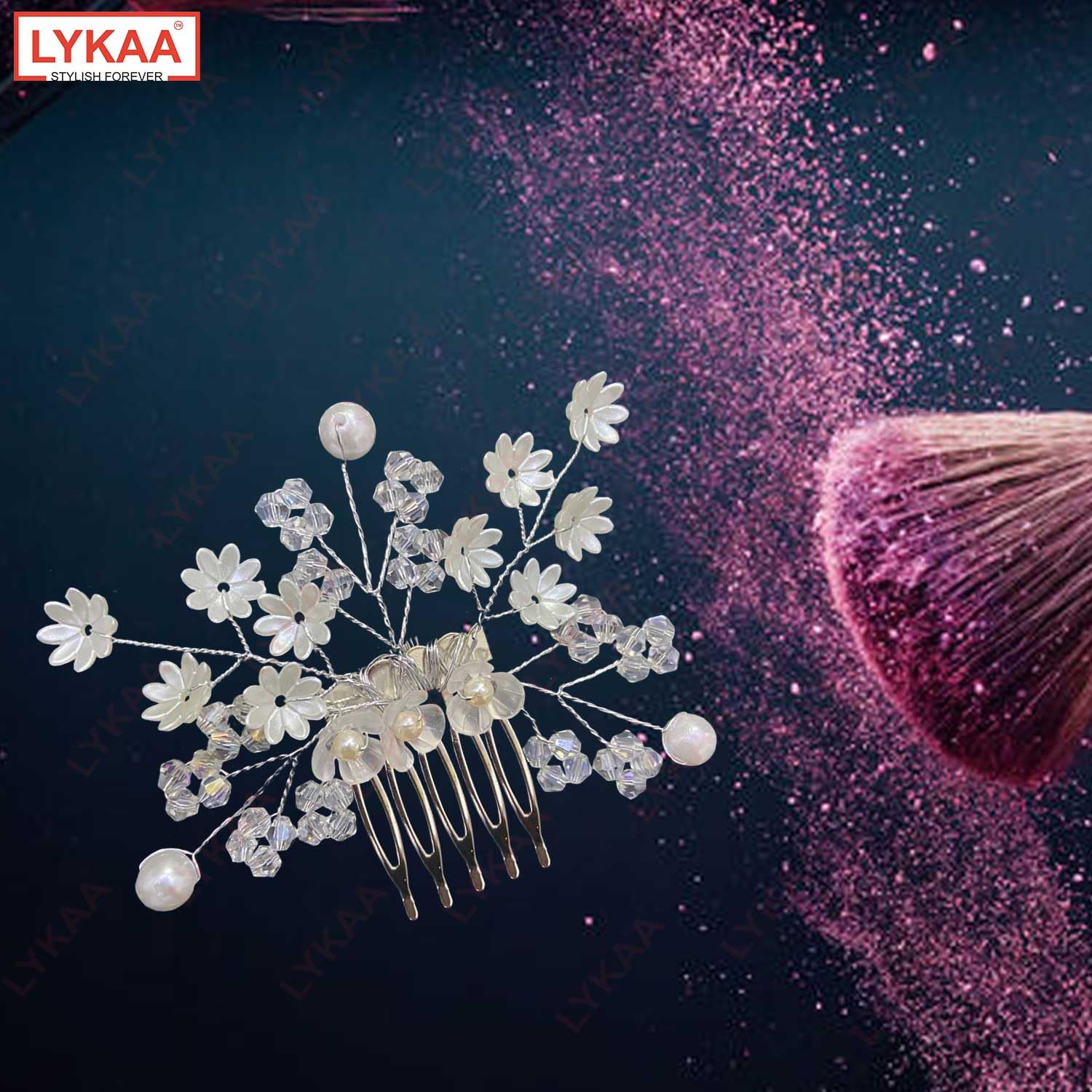 LYKAA Korean Stylish Rhinestone Pearl Hair Clips for Women & Girls - Silver Bun Pins, Side Combs, Juda Hair Accessories (Pack of 1) - Perfect for Weddings, Parties & Everyday Elegant Hairstyles
