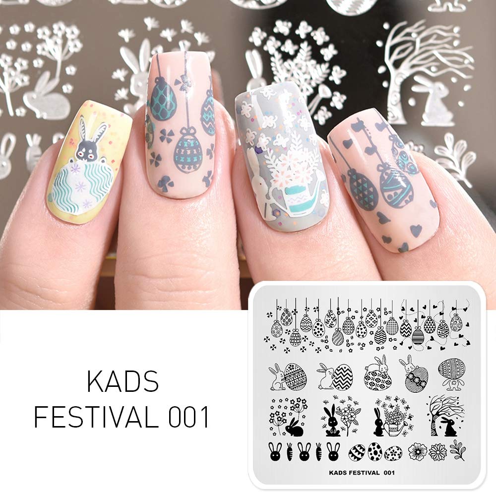 6 Pcs Nail Art Stamping Plates Set - Floral Butterfly Bunny Designs for DIY Manicure & Nail Decoration | Includes 1 Polish Stamper | Perfect for Home Salon, Parties & Gifts