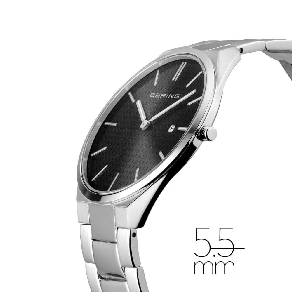 Bering Ultra Slim Black Dial Silver Stainless Steel Men's Watch 17240-702 - Stylish Dress Watch for Business & Formal Occasions