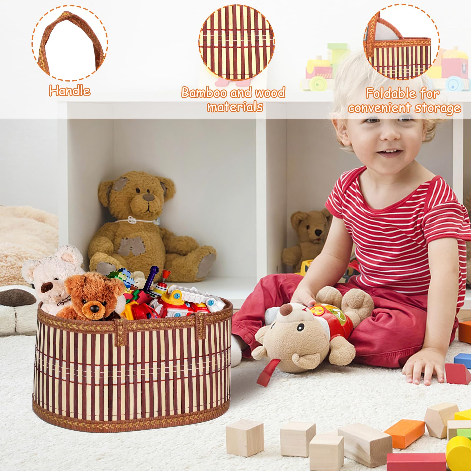 Sturdy Woven Bamboo Gift Baskets Set with Handles - Perfect for Baby Showers & Birthday Gifts