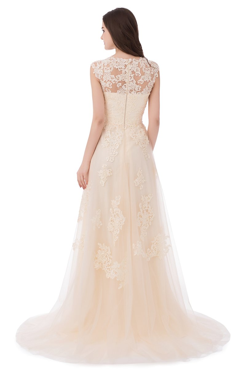 Ruolai Vintage Lace Wedding Dress for Women - Cap Sleeves Boho Bridal Gown for Beach, Garden & Destination Weddings | Elegant A-Line Silhouette