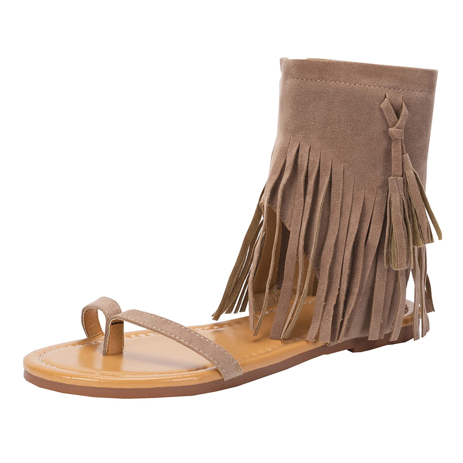 Women's Comfortable Summer Flat Sandals - Slip On Suede Tassel Open Toe Beach Shoes with Non-Slip Sole & Zipper Design | Perfect for Vacation, Walking, and Casual Outfits