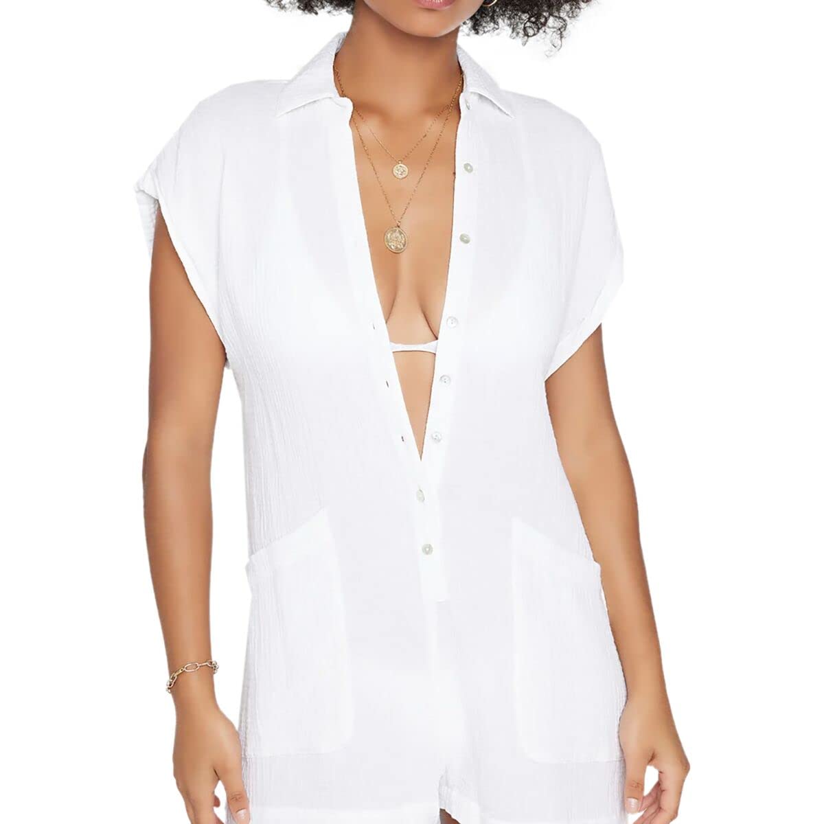 L*Space Women's Mika Romper - White (Large) | Stylish Summer Jumpsuit for Beach, Pool & Casual Outings