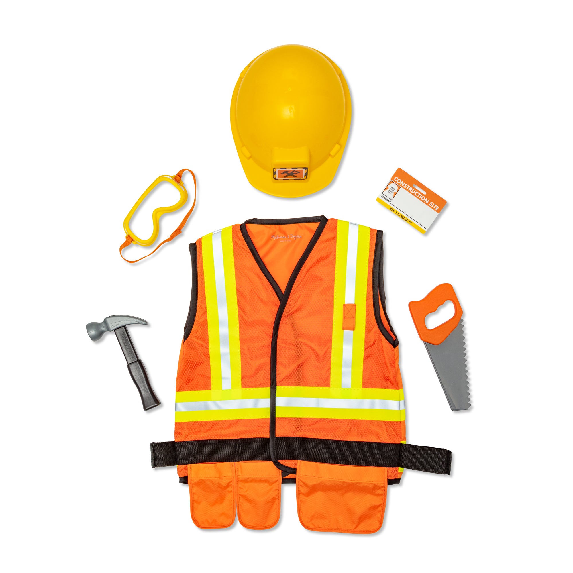 Professional Construction Worker Costume Set for Kids & Adults - Hard Hat, Vest & Tool Belt - Perfect for Halloween, Role Play & Career Day Costumes