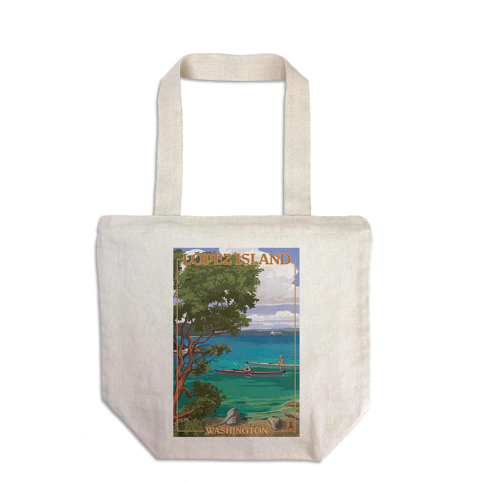 Lopez Island Washington Kayakers Tote Bag - 100% Cotton Canvas Reusable Shopping Bag for Beach, Groceries & Travel