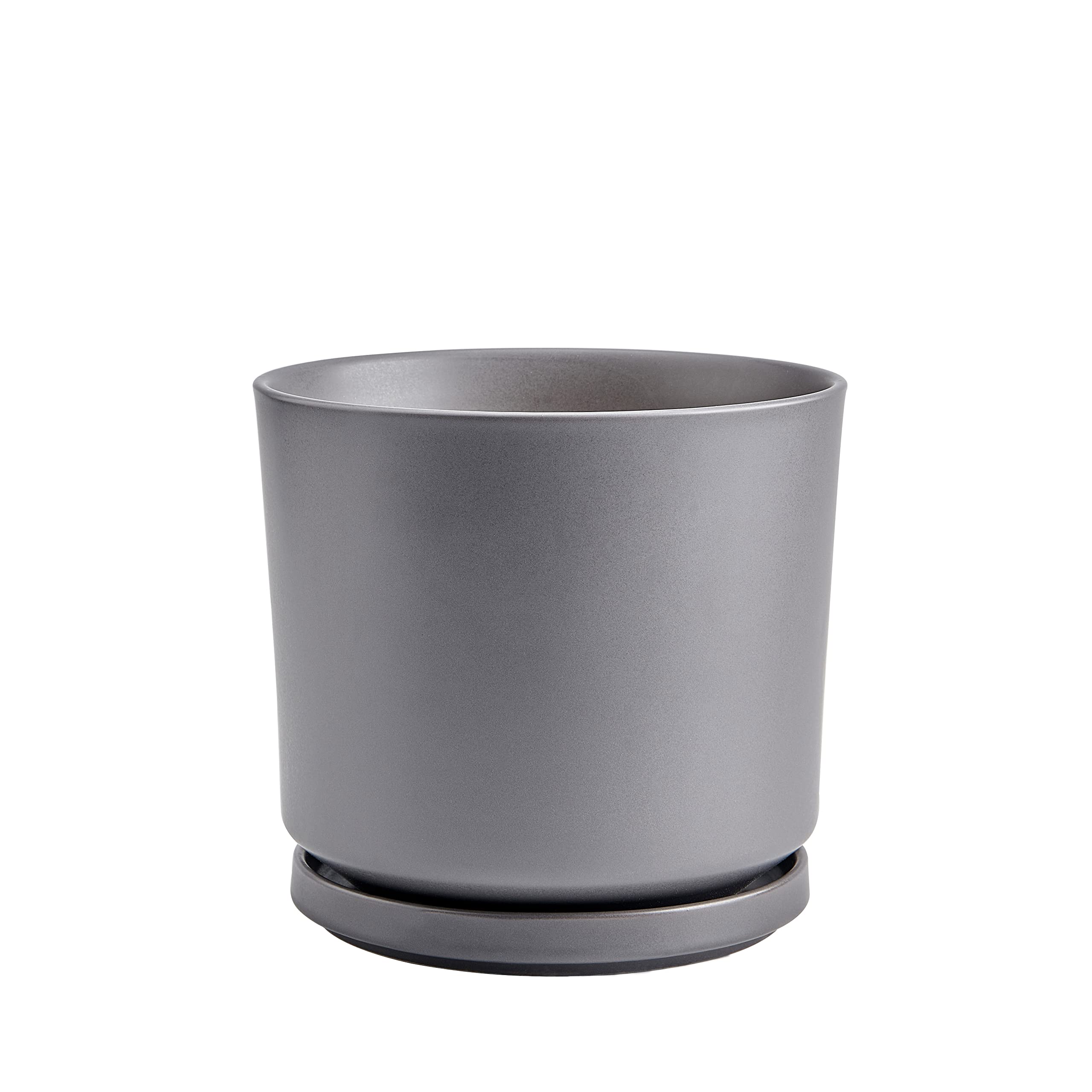 Lartzell 7.5 Inch Ceramic Plant Pots with Saucer - Indoor Outdoor Flower Planter with Drain Hole, Matte Gray Home & Office Decor for Succulents, Herbs, Small Plants | Perfect for Windowsills, Desks, Patios & Garden Decor