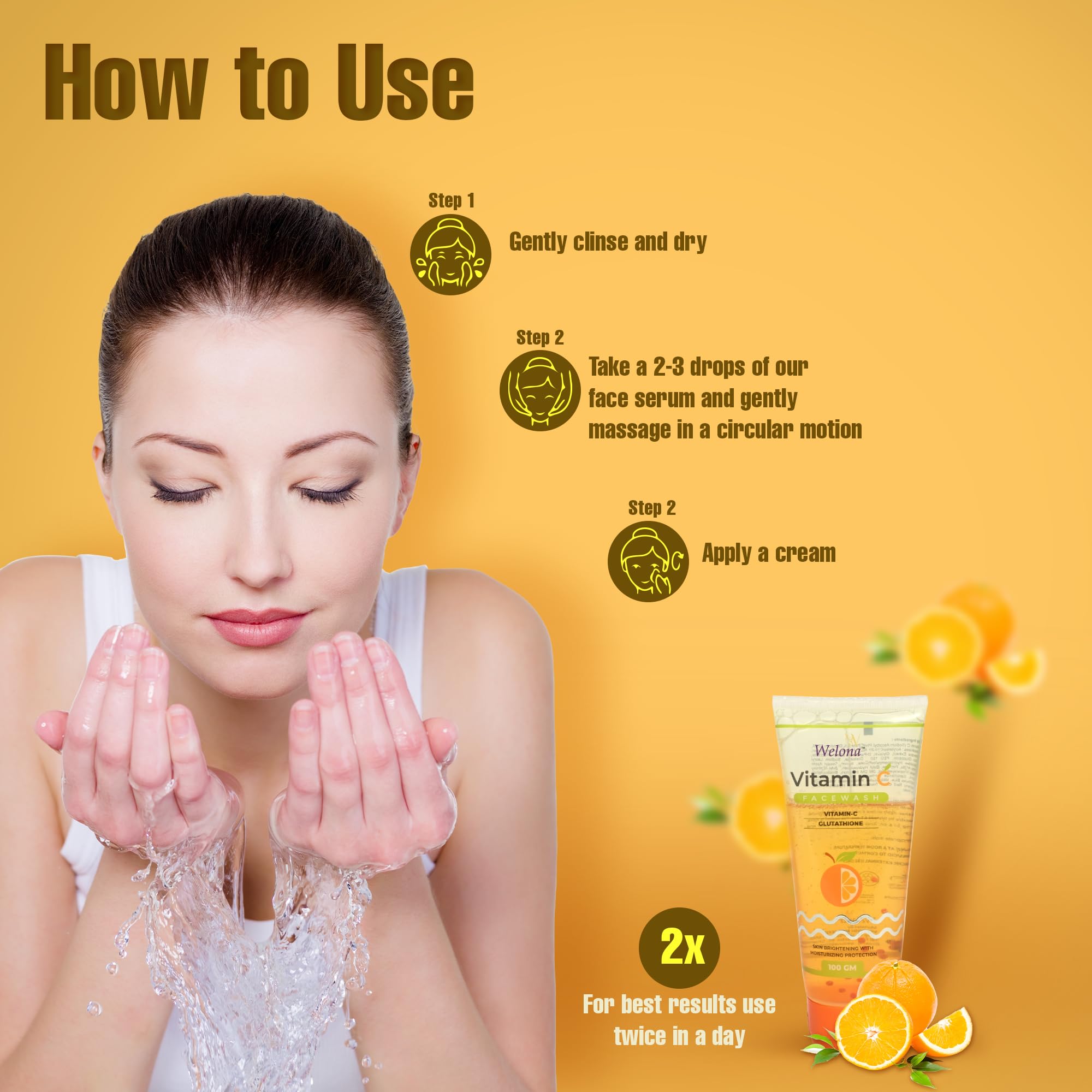 Welona Vitamin C Gel Face Wash for Brightening Skin & Blackhead Control | Sulfate & Paraben Free with Built-in Foaming Brush | Best for Daily Skincare & Acne-Prone Skin
