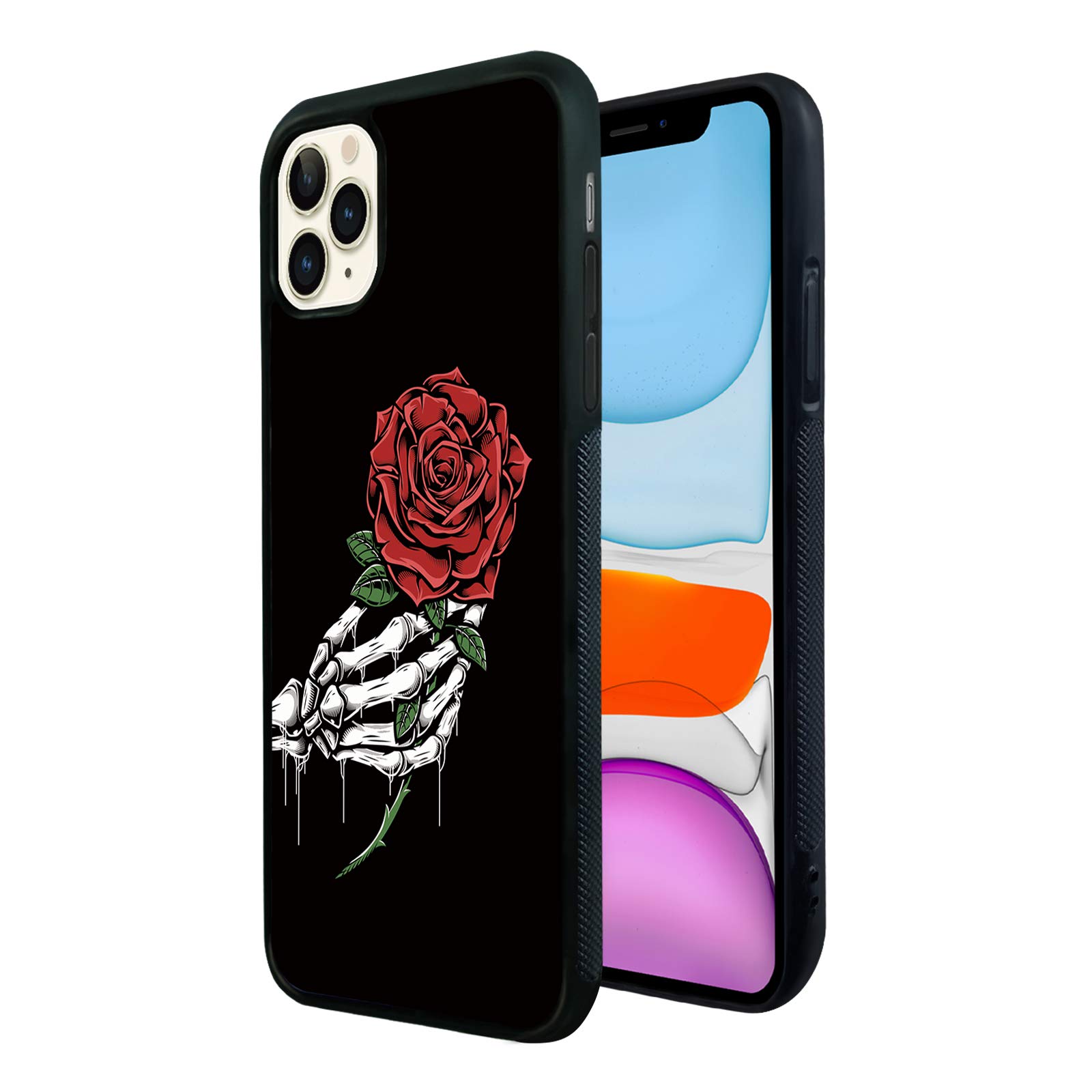 FANXI Gothic Rose Phone Case for iPhone 11 Pro (5.8 Inch) - Shockproof Protective Cover with Floral Design for Women & Girls (Black) | Perfect for Everyday Use, Parties & Gothic Style Lovers