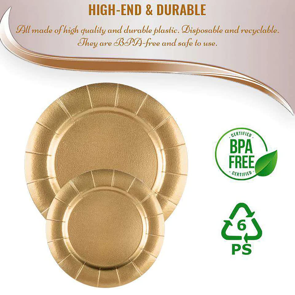 Elegant 13 Inch Gold Paper Plates [80-Pack] - Heavy-Duty Disposable Charger Plates, Eco-Friendly & Biodegradable for Parties, Weddings & Special Events