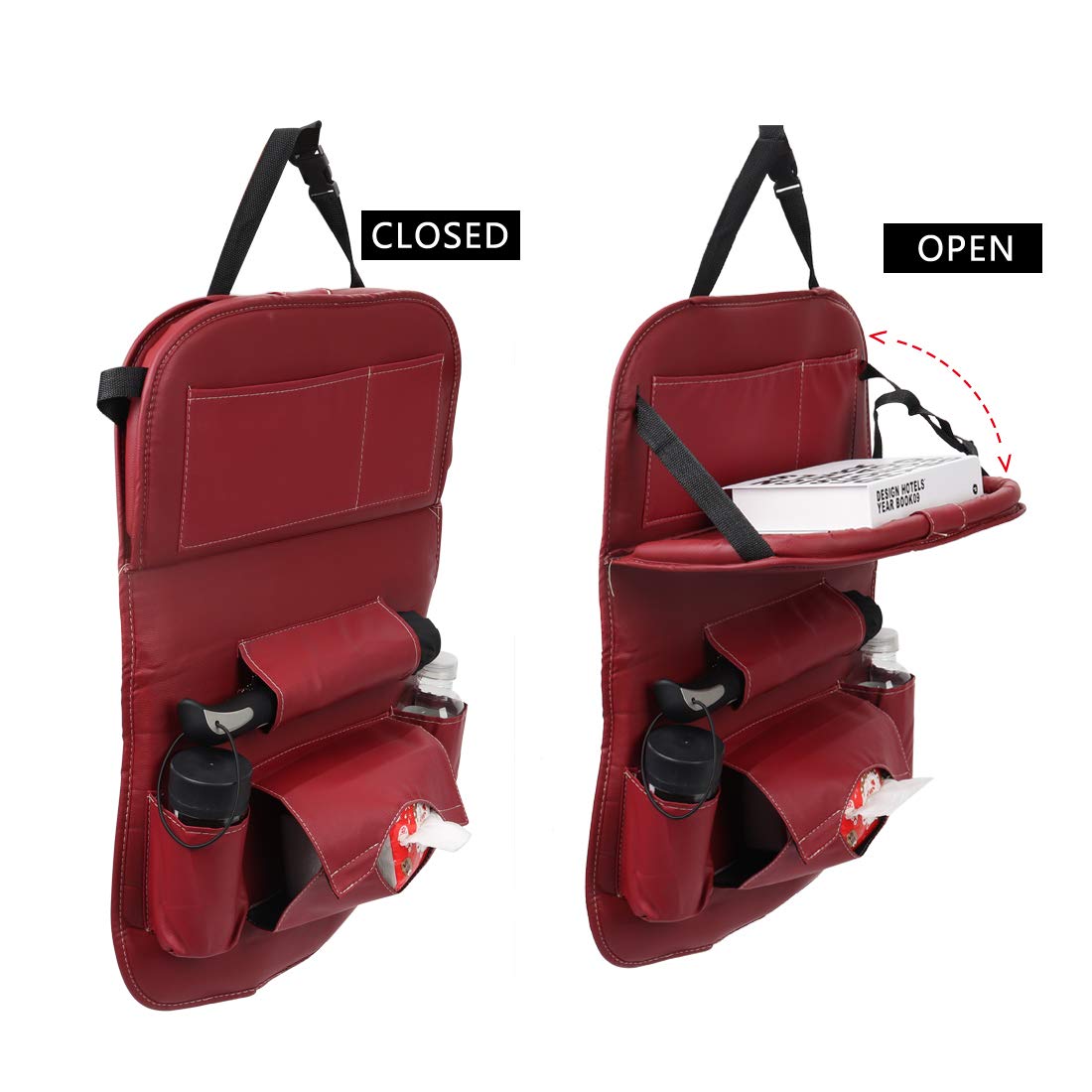 PU Leather Car Back Seat Organizer with Storage Tray - for Kids Toys & Travel Accessories