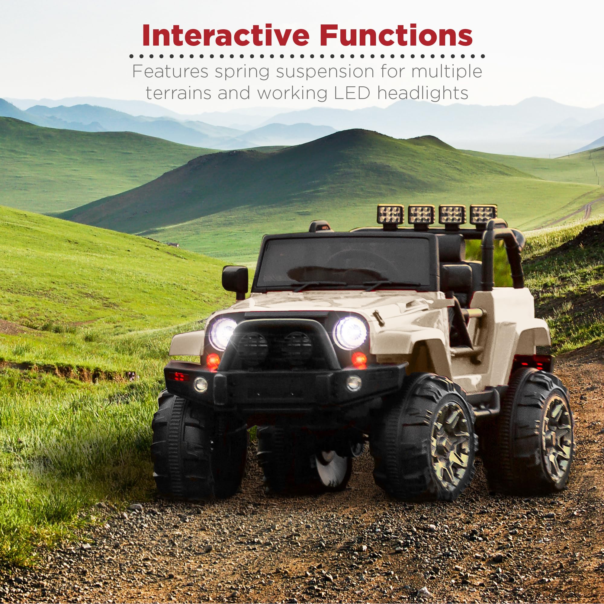 Best Choice Products 12V Kids Ride On Truck - Battery Powered Toy Car with Spring Suspension, Parent Remote Control, 3 Speed Settings & LED Lights - Bluetooth Music, Sand Color - Perfect for Outdoor Play & Birthday Gifts
