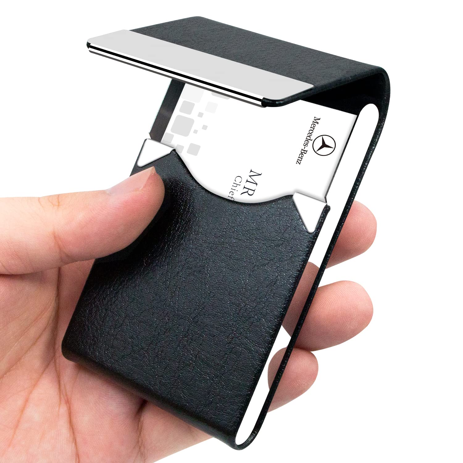 Premium PU Leather Business Card Holder - Slim Metal Pocket Card Case with Magnetic Closure for Professionals (Z-Black) | Perfect for Networking Events, Business Meetings & Office Use